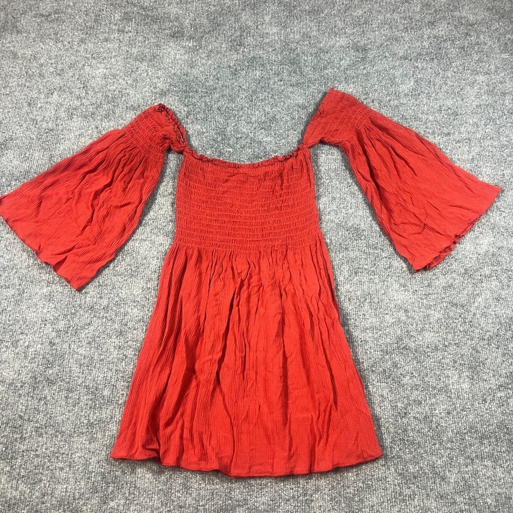 Windsor Mini Dress Women Small Orange Off Shoulder Ruffle Smocked Cocktail Beach